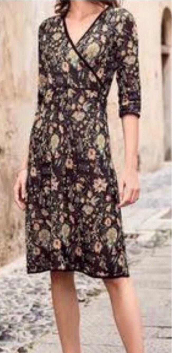 Peruvian Connection Floral Knit Faux Wrap V-Neck Dress Short Sleeve Boho Small